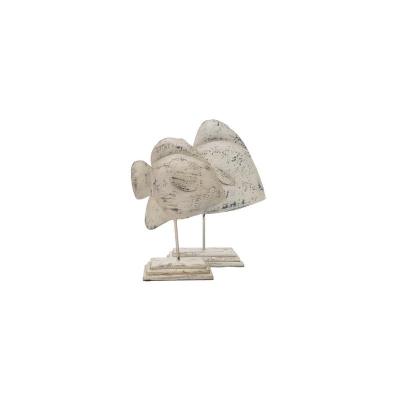 Set 2 peces madera blanca y metal con pedestal Set 2 peces madera blanca y metal con pedestal